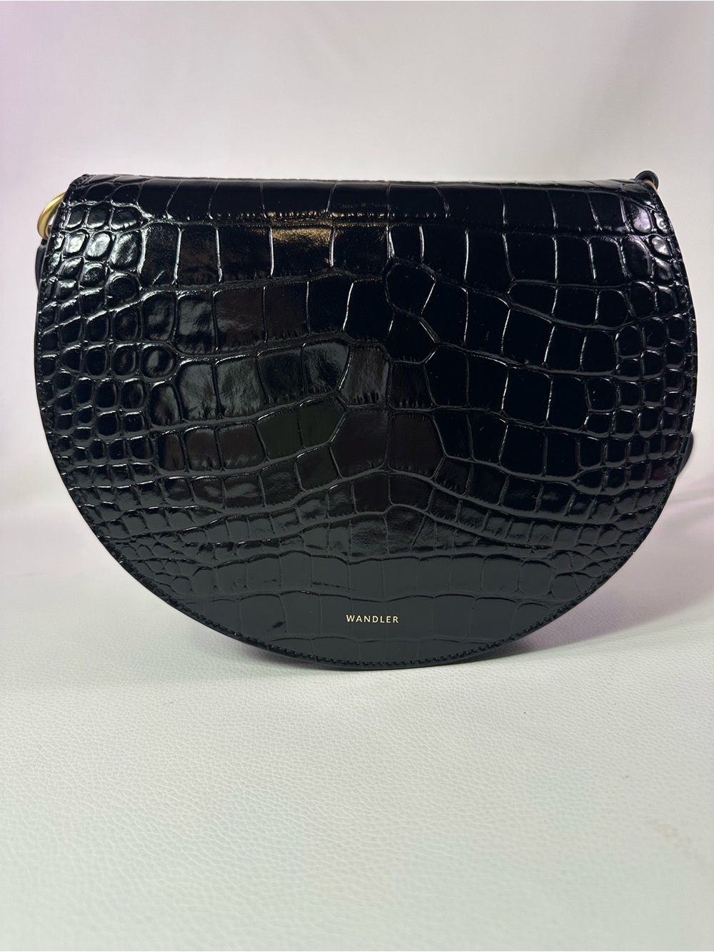 NEW WANDLER KATE LEATHER CROC EMBOSSED CROSSBODY BAG BLACK
